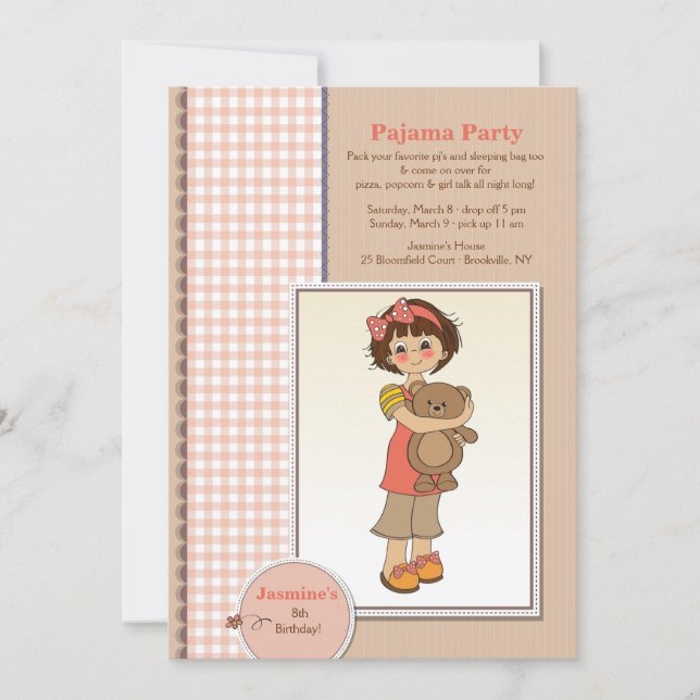 Invitation Carton d'invitation pour une soirée pyjama adorabl (Devant)