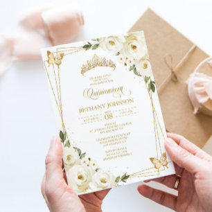 Invitation Carton d'invitation Quinceañera Blanc et Or