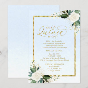 Invitation Carton d'invitation Quinceanera bleu espagnol avec