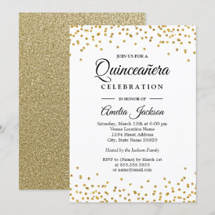 Invitation Carton d'invitation Quinceañera Confettis Dorés Br