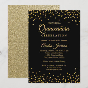 Invitation Carton d'invitation Quinceañera Confettis noirs et