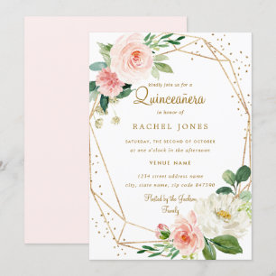 Invitation Carton d'invitation Quinceanera géométrique floral