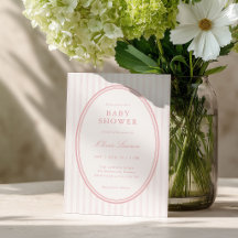 Carton d'invitation rayé rose pour Baby Shower Pré