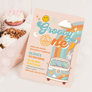 Invitation Carton d'invitation rétro funky pour un premier an