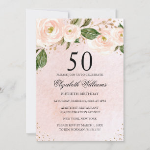 Invitation Carton d'invitation rose doré floral pour 50e anni