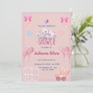 Invitation Carton d'invitation rose et ludique pour Baby Show