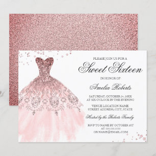 Invitation Carton d'invitation Rose Gold Pailleté pour Sweet 