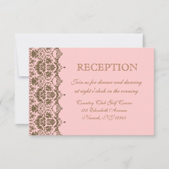 Invitation Carton d'invitation rose marron damassé pour récep (Devant)