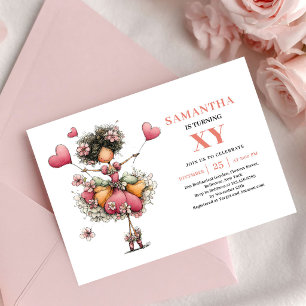 Invitation Carton d'invitation Rose Pâle Anniversaire Fée Lus