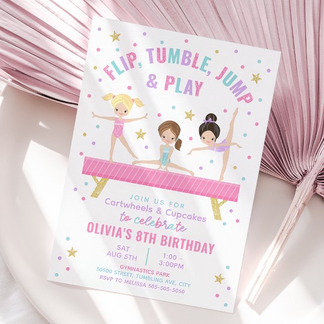 Invitation Carton d'invitation Rose pour Anniversaire de Gymn (Gymnastics Party Invitation)