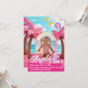 Invitation Carton d'invitation rose pour anniversaire de poup