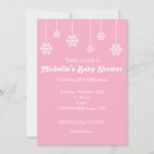 Invitation Carton d'invitation rose pour fête avec flocons de