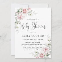 Carton d'invitation rose saumon à fleurs pour Baby