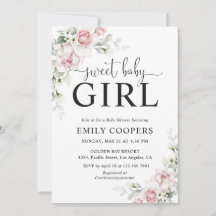 Carton d'invitation rose saumon floral pour Baby S