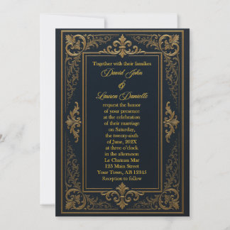Invitation Carton d'invitation royal à feuilles noires et dor