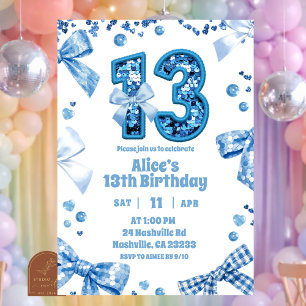 Invitation Carton d'invitation Sequins Bleu 13 Ans Fille