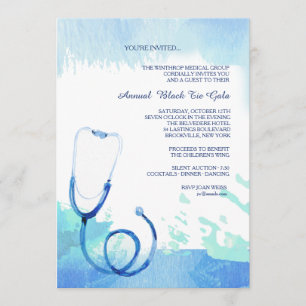 Invitation Carton d'invitation Stéthoscope Aquarelle
