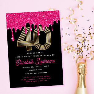 Invitation Carton d'invitation tendance rose pailleté pour 40