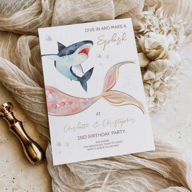 Invitation Carton d'invitation Thème Sirène Requin  (Créateur téléchargé)