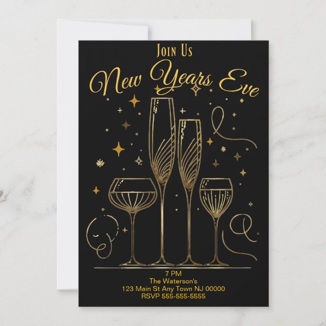 Invitation Carton d'invitation Verres à Champagne Soirée du N (Devant)