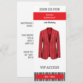 Invitation Carton d'invitation VIP Costume Rouge Blanc 30e An