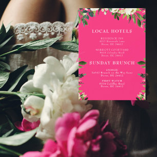 Invitation Carton floral blanc en cascade avec encart rose ch