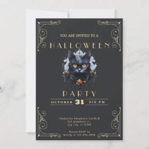 Invitation Carton noir et or Chat noir Halloween