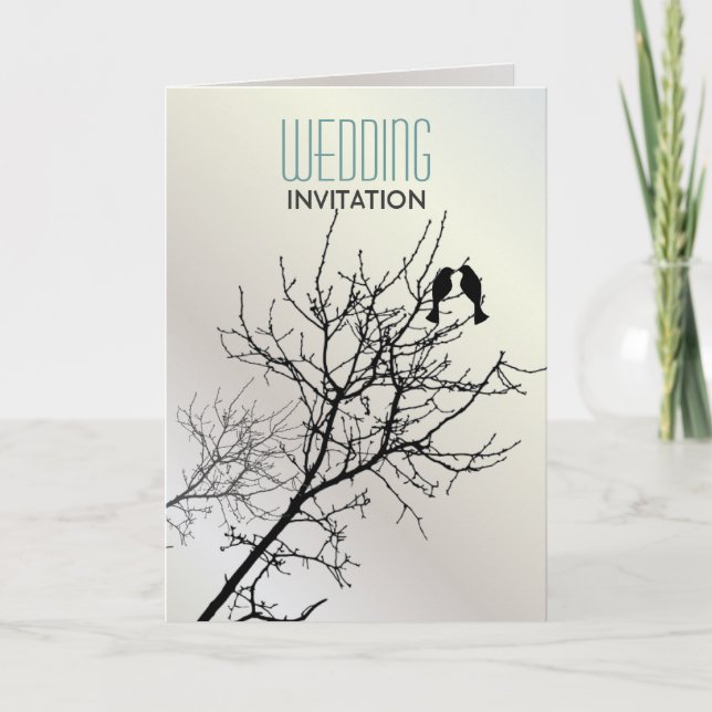 Invitation Cartons de mariage arbre oiseaux d'amour modernes (Devant)