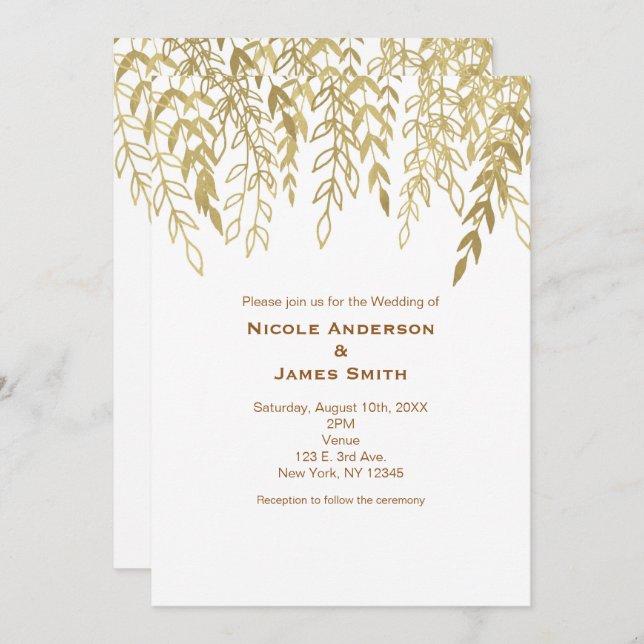Invitation Cartons de mariage Branches rustiques et dorées (Devant / Derrière)