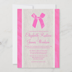 Invitation Cartons de mariage en lin avec ruban rose et blanc