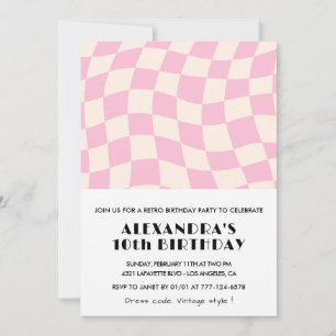 Invitation Cartons d'invitation 10 ans à carreaux Rétro Rose 