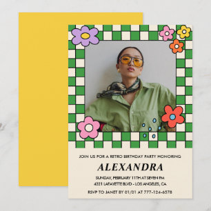 Invitation Cartons d'invitation 16 ans Fleurs Rétro Groovy