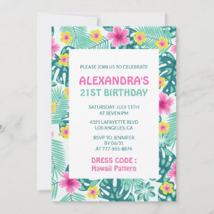 Invitation Cartons d'invitation 21 ans motif tropical Hawaïen
