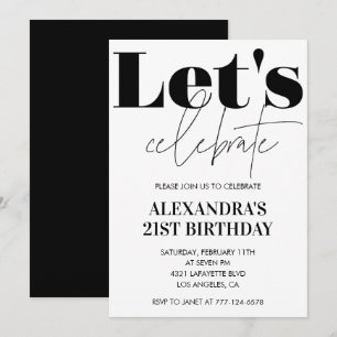 Invitation Cartons d'invitation 21 ans Typographie Noir Blanc