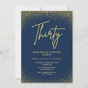 Invitation Cartons d'invitation 30 ans Gold Navy Glitter