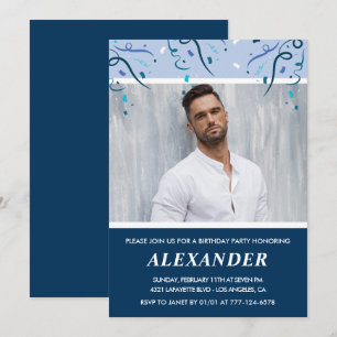 Invitation Cartons d'invitation 30 ans homme photo bleu marin