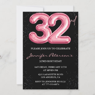 Invitation Cartons d'invitation 32e anniversaire Rose Glam No