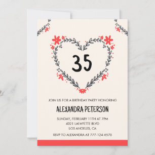 Invitation Cartons d'invitation 35e anniversaire cœur floral