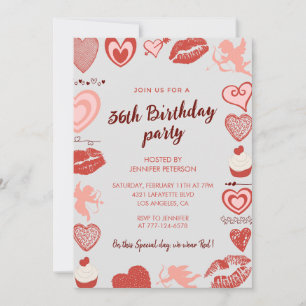 Invitation Cartons d'invitation 36 ans avec coeurs gris et ro