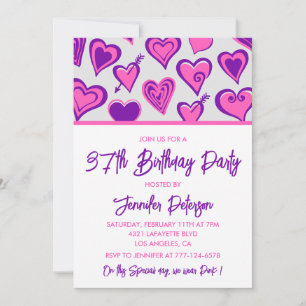 Invitation Cartons d'invitation 37e anniversaire motif cœur g