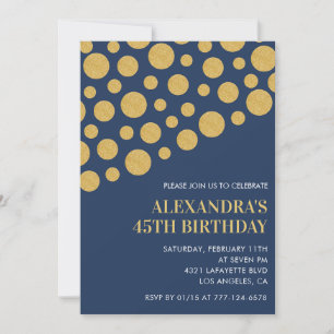 Invitation Cartons d'invitation 45 ans pailletés Or Marine 