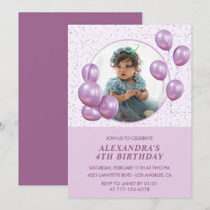 Invitation Cartons d'invitation 4ème anniversaire Ballons Pho