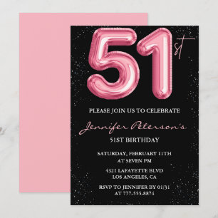 Invitation Cartons d'invitation 51e anniversaire Black Pink B