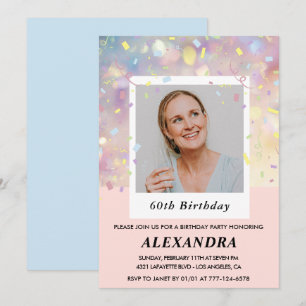 Invitation Cartons d'invitation 60 ans rose Confetti Photo 
