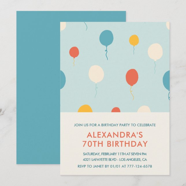 Invitation Cartons d'invitation 70 ans Ballons Moderne (Devant / Derrière)