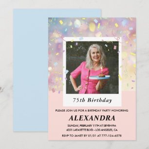 Invitation Cartons d'invitation 75 ans rose Confetti Photo 