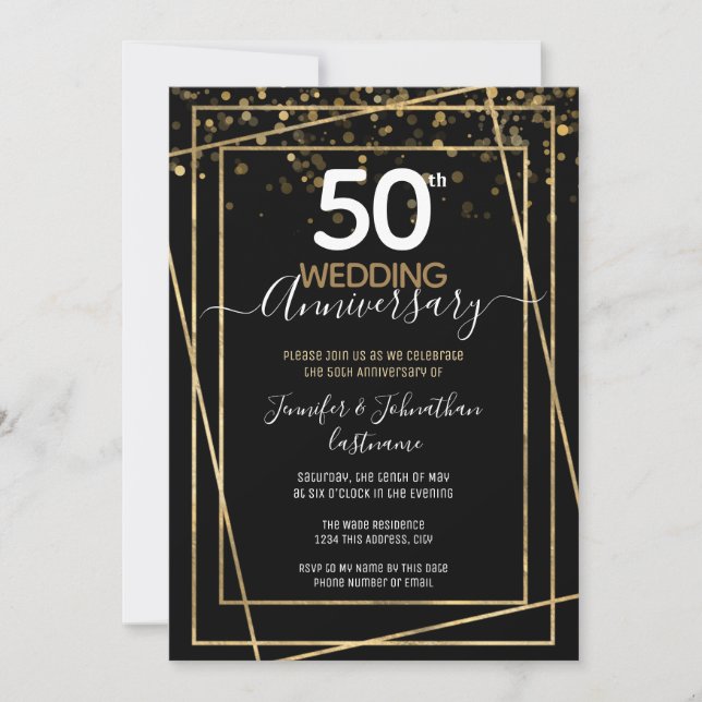 Invitation Cartons d'invitation à bordure dorée pour 50e anni (Devant)