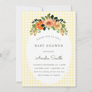 Invitation Cartons d'invitation à la Baby Shower Gingham Flor