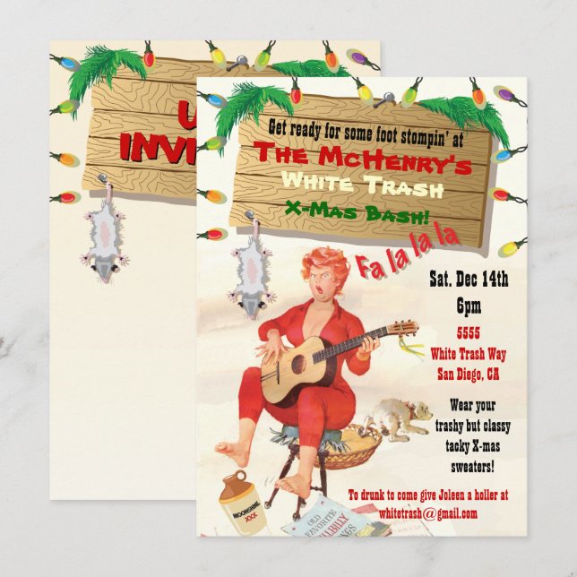 Invitation Cartons d'invitation à la fête de Noël White Trash (Devant / Derrière)