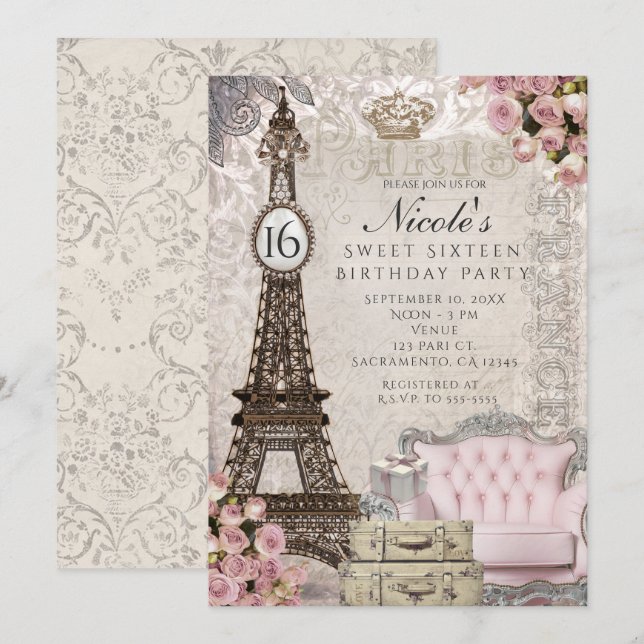 Invitation Cartons d'invitation à la Tour Eiffel de Paris ave (Devant / Derrière)
